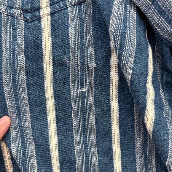 Vintage Wrangler Flannel Shirt Men 17.5-35 Blue Stripe Knit Heavyweight Western - Picture 7 of 10